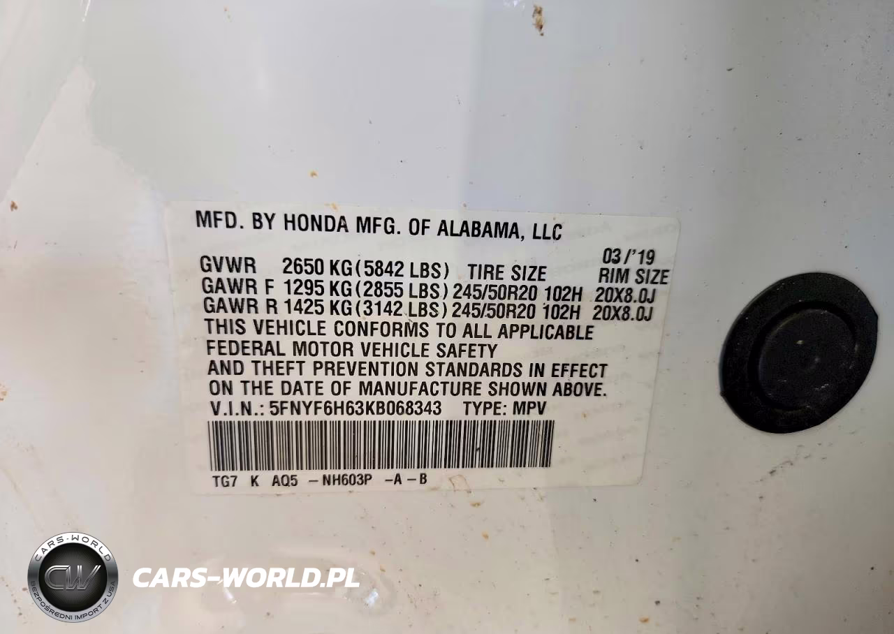 2019 Honda Pilot Touring VIN:5FNYF6H63KB068343 - 14