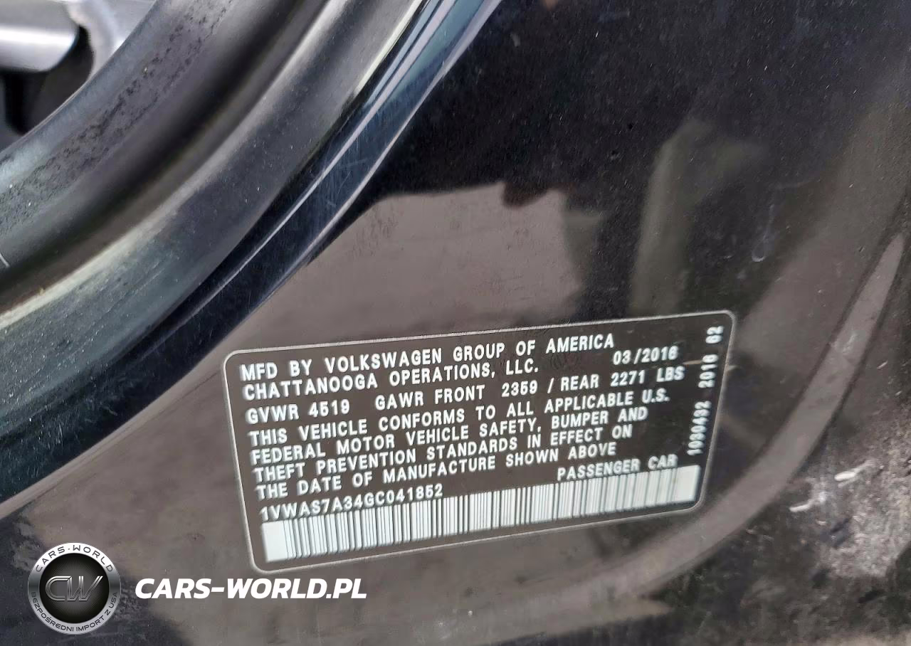 2016 Volkswagen Passat S VIN:1VWAS7A34GC041852 - 12