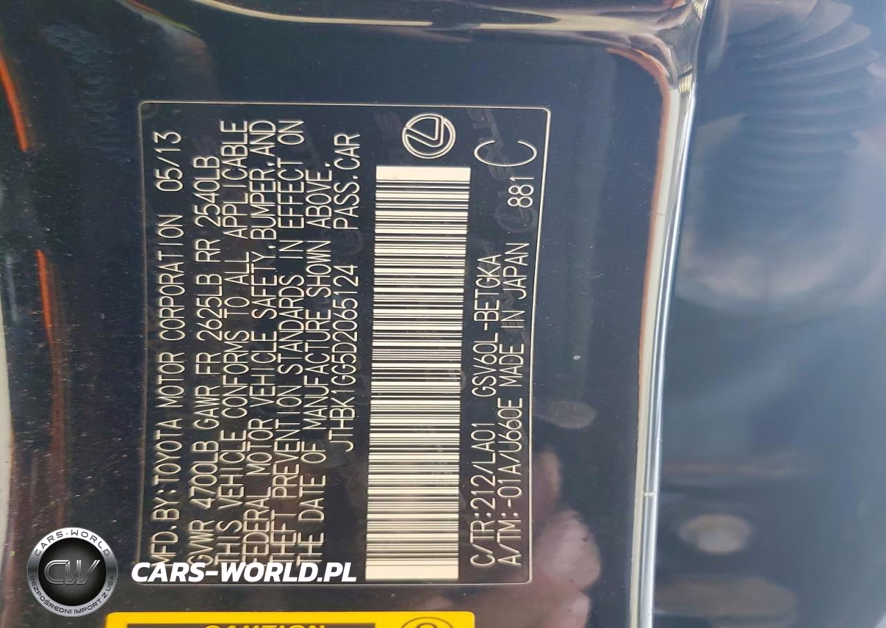 2013 Lexus Es 350 VIN:JTHBK1GG5D2065124 - 12