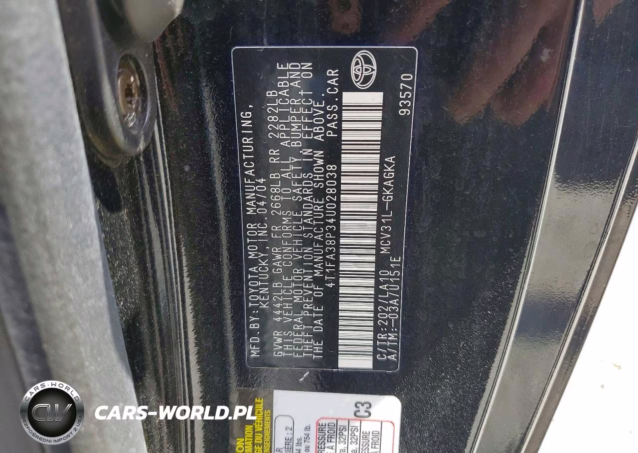 2004 Toyota Camry Solara Sle V6 VIN:4T1FA38P34U028038 - 12