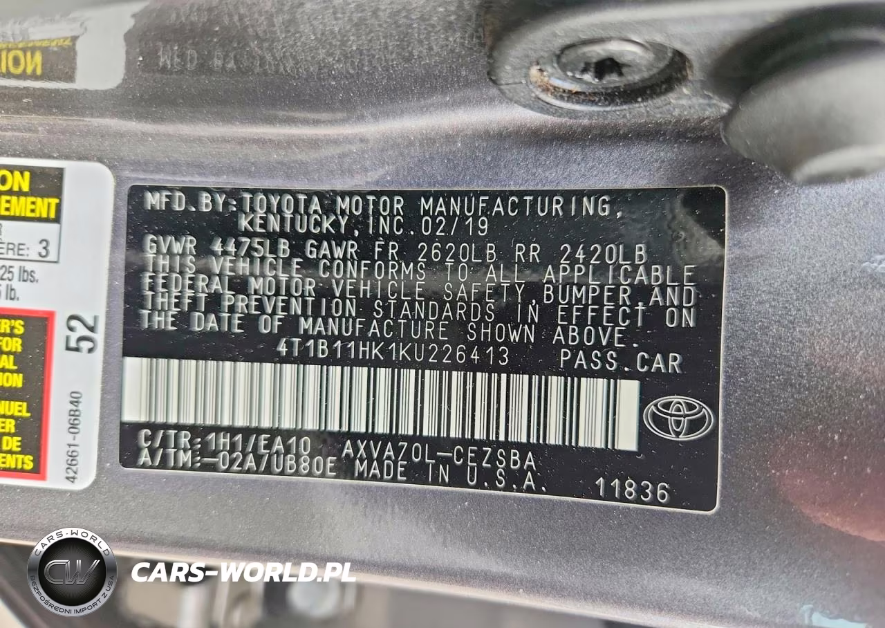 2019 Toyota Camry Se VIN:4T1B11HK1KU226413 - 12