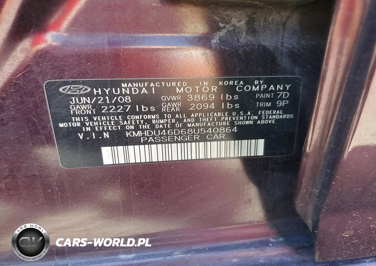 2008 Hyundai Elantra Gls VIN:KMHDU46D68U540864 - 12