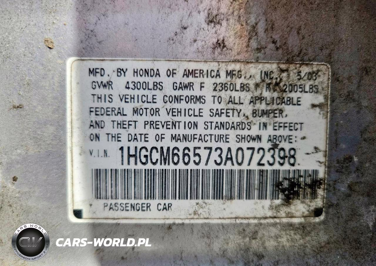2003 Honda Accord Ex VIN:1HGCM66573A072398 - 13