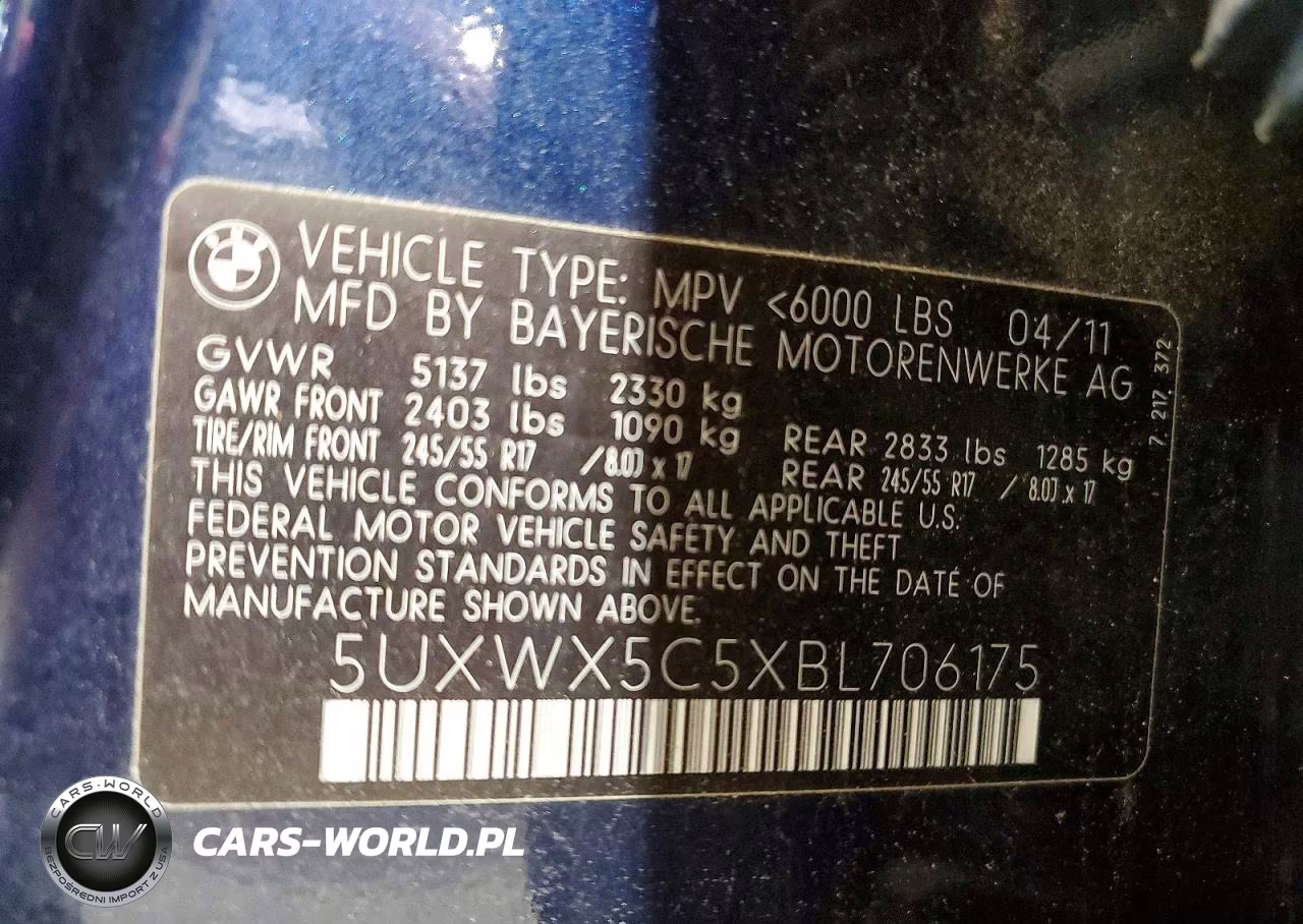 2011 BMW X3 xDrive28I VIN:5UXWX5C5XBL706175 - 13