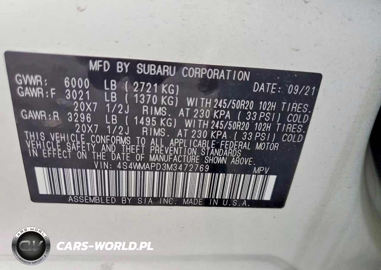 2021 Subaru Ascent Limited VIN:4S4WMAPD3M3472769 - 14