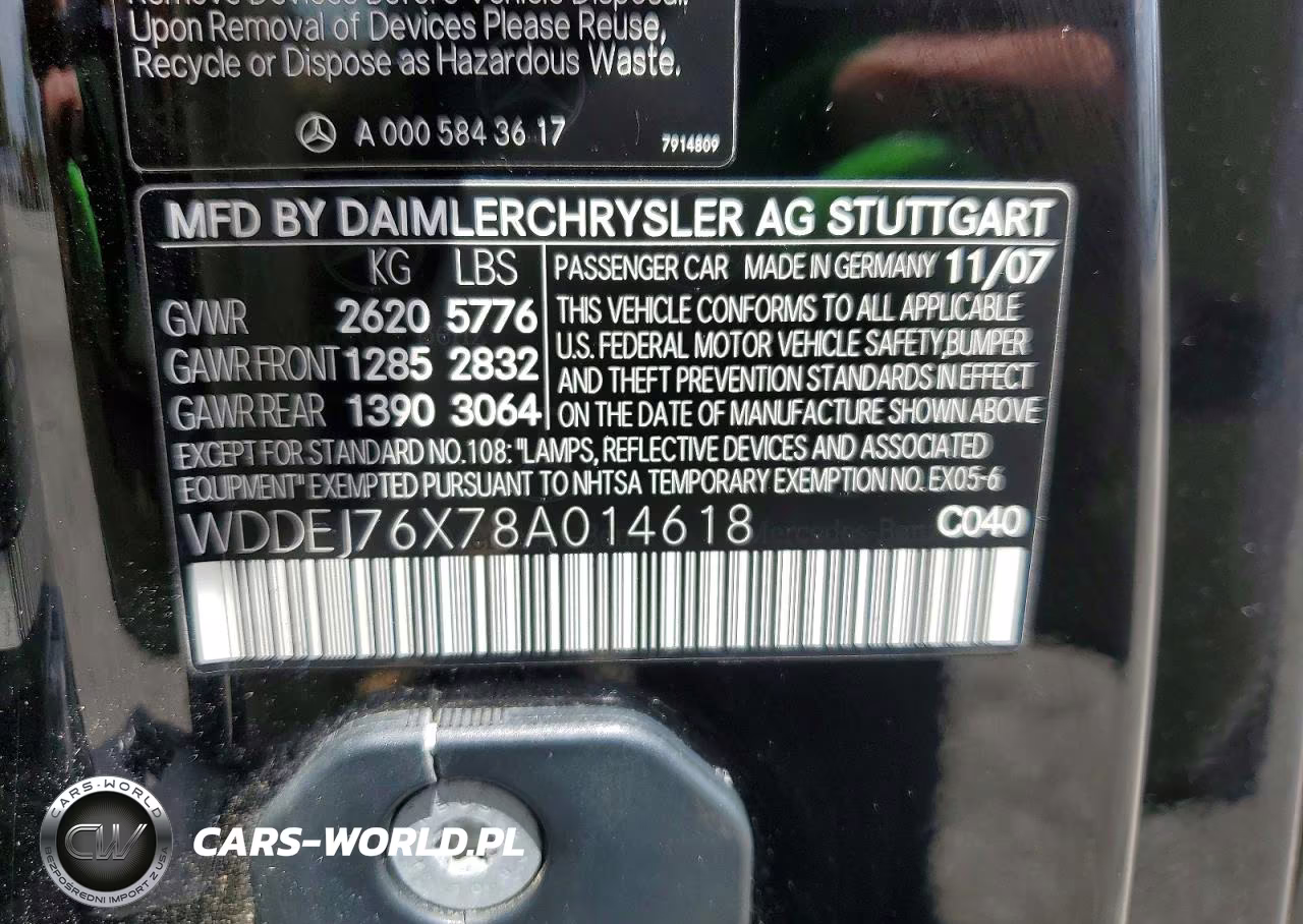 2008 MERCEDES-BENZ CL 600 VIN:WDDEJ76X78A014618 - 12