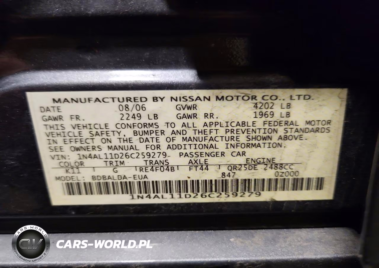 2006 Nissan Altima 2.5 VIN:1N4AL11D26C259279 - 13