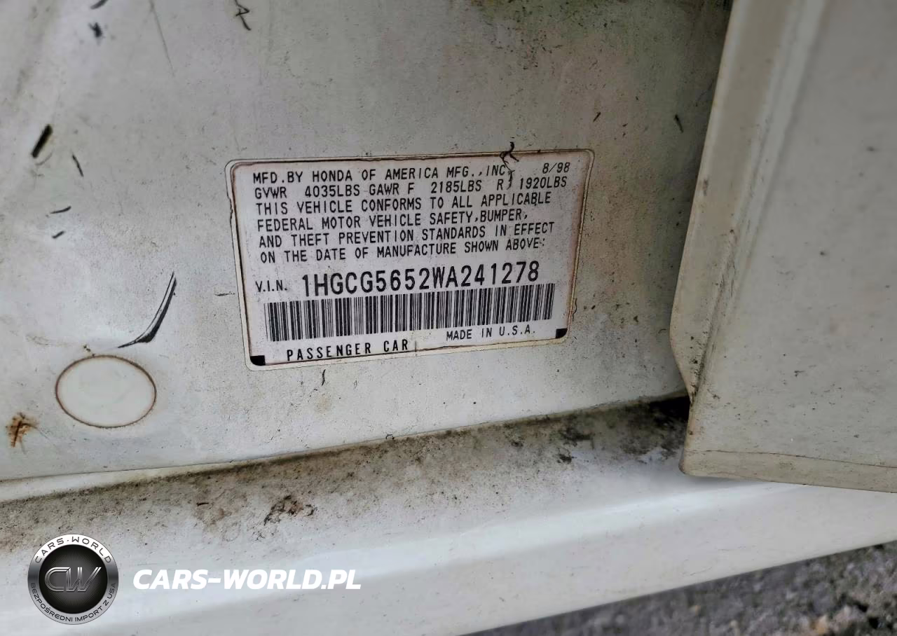 1998 Honda Accord Ex VIN:1HGCG5652WA241278 - 12