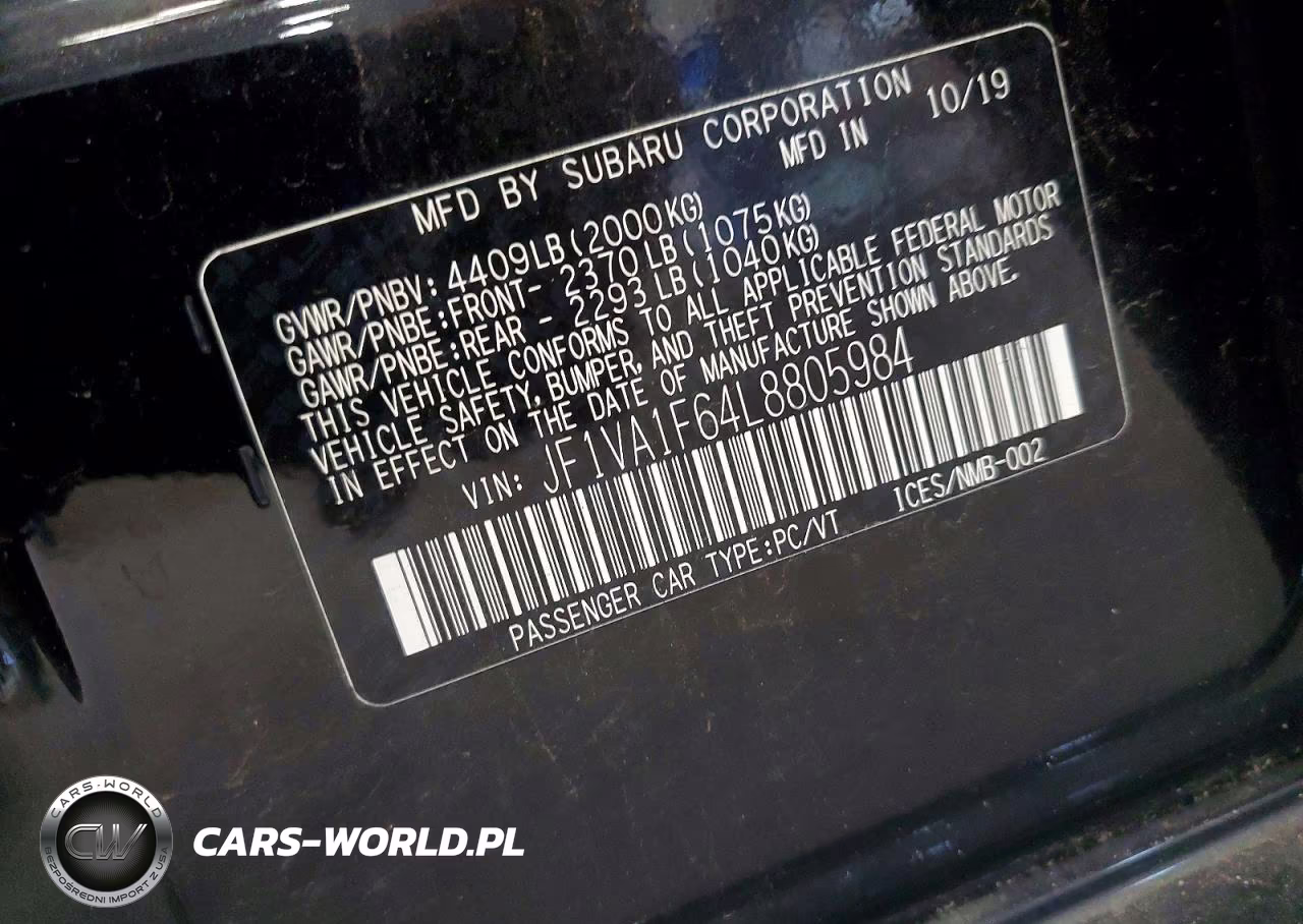 2020 Subaru Wrx Premium VIN:JF1VA1F64L8805984 - 12