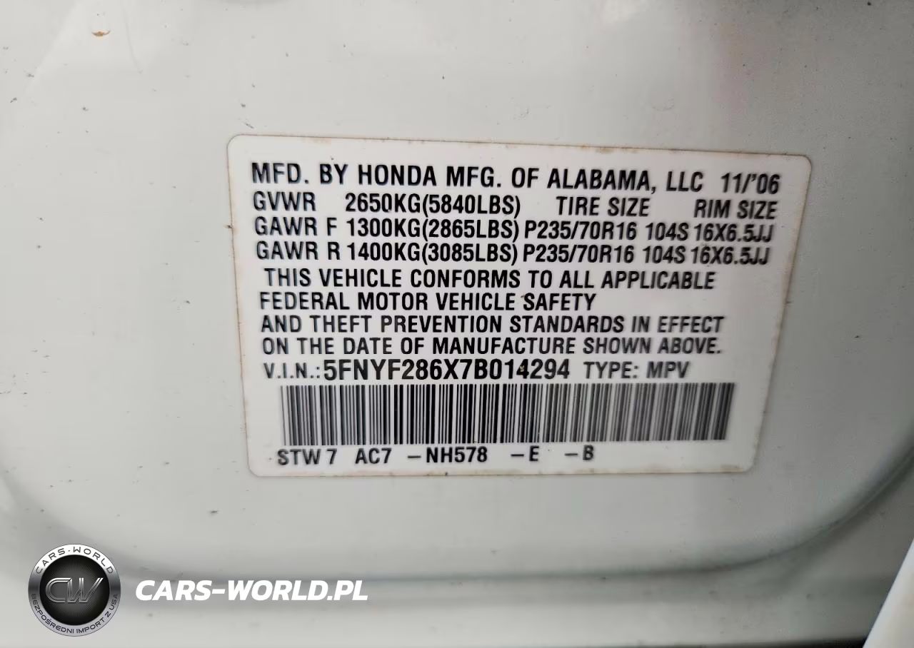 2007 Honda Pilot Exl VIN:5FNYF286X7B014294 - 12
