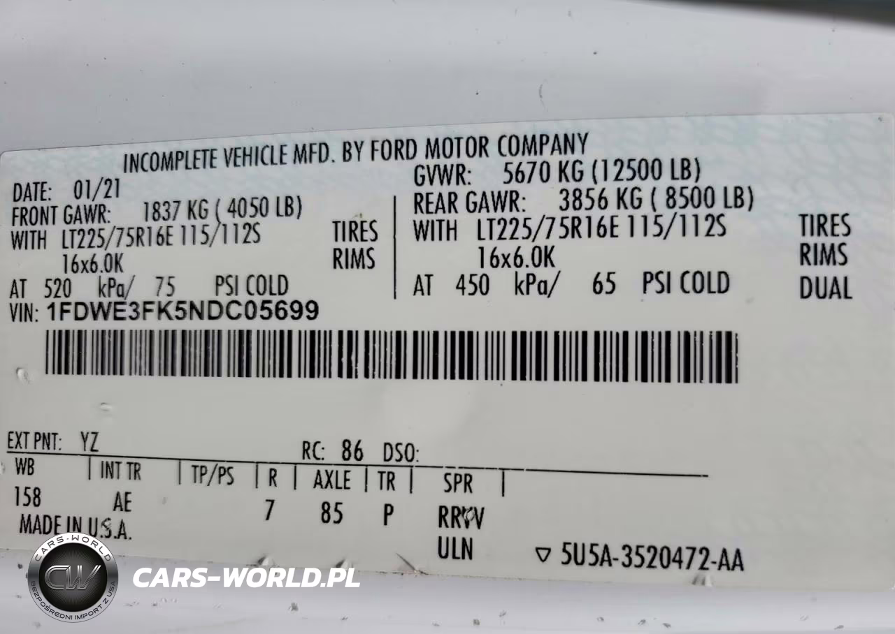 2022 Ford Econoline E350 Super Duty Cutaway Van VIN:1FDWE3FK5NDC05699 - 13