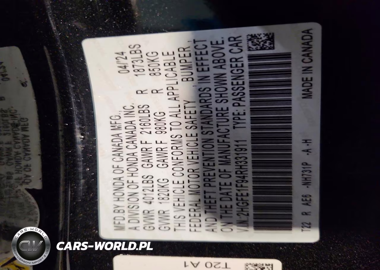 2024 Honda Civic Touring VIN:2HGFE1F94RH331911 - 12