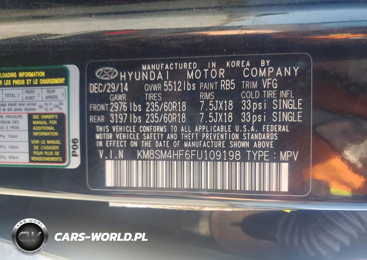 2015 Hyundai Santa Fe Gls VIN:KM8SM4HF6FU109198 - 13