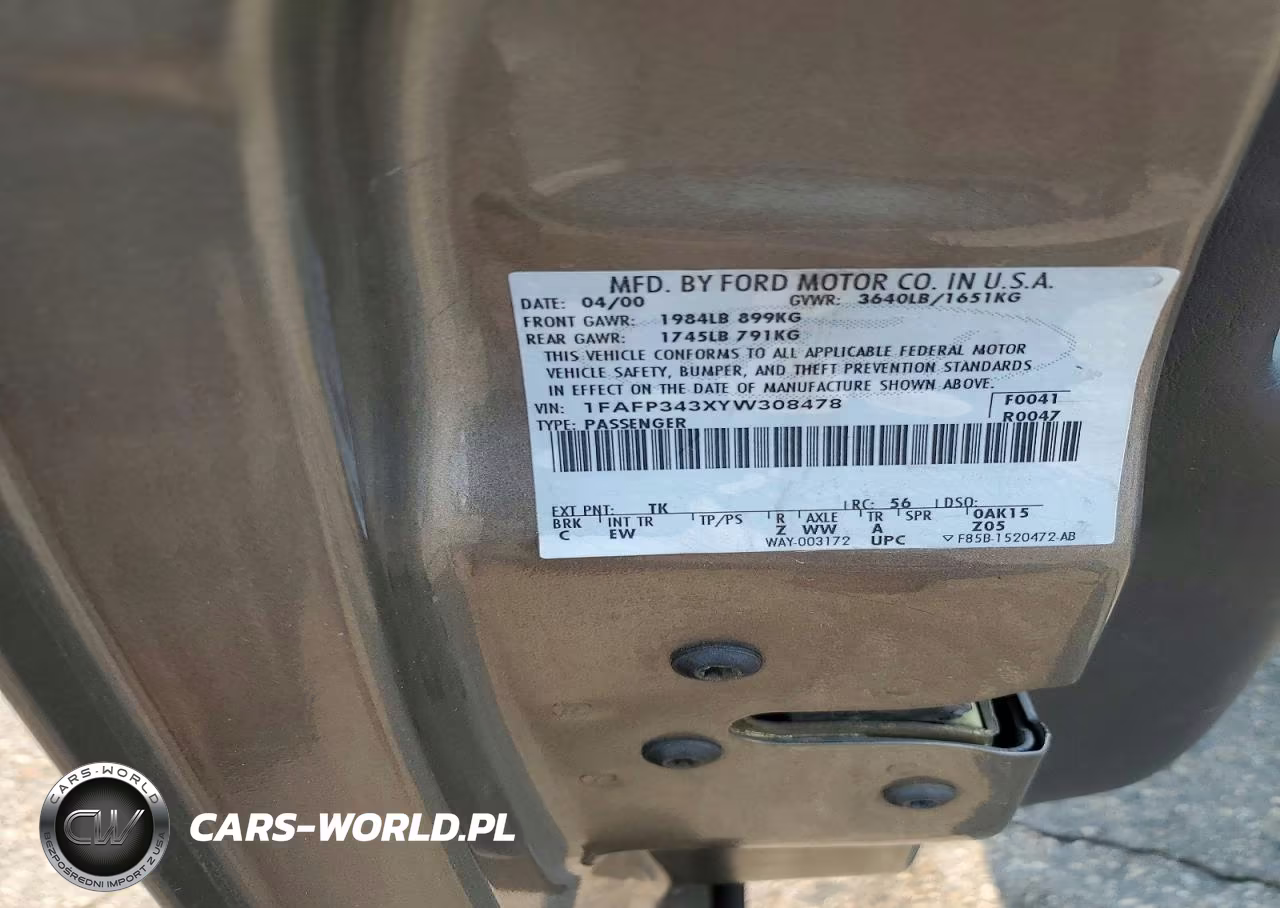 2000 Ford Focus Se VIN:1FAFP343XYW308478 - 12