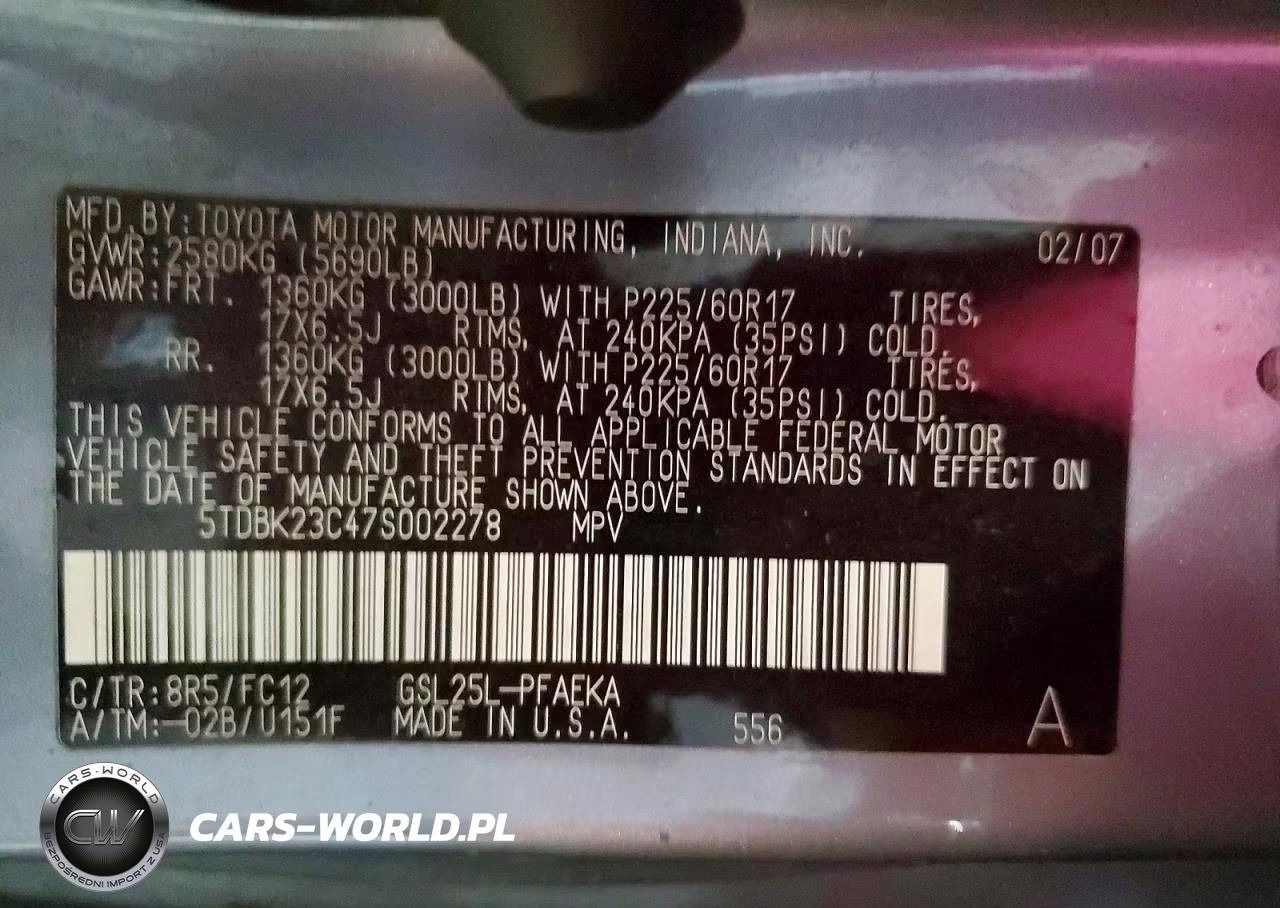 2007 Toyota Sienna Le VIN:5TDBK23C47S002278 - 13