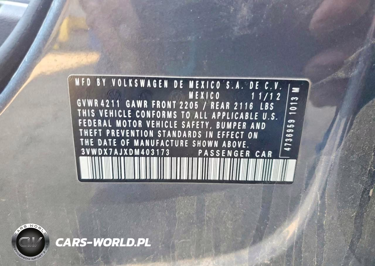 2013 Volkswagen Jetta Se VIN:3VWDX7AJXDM403173 - 12