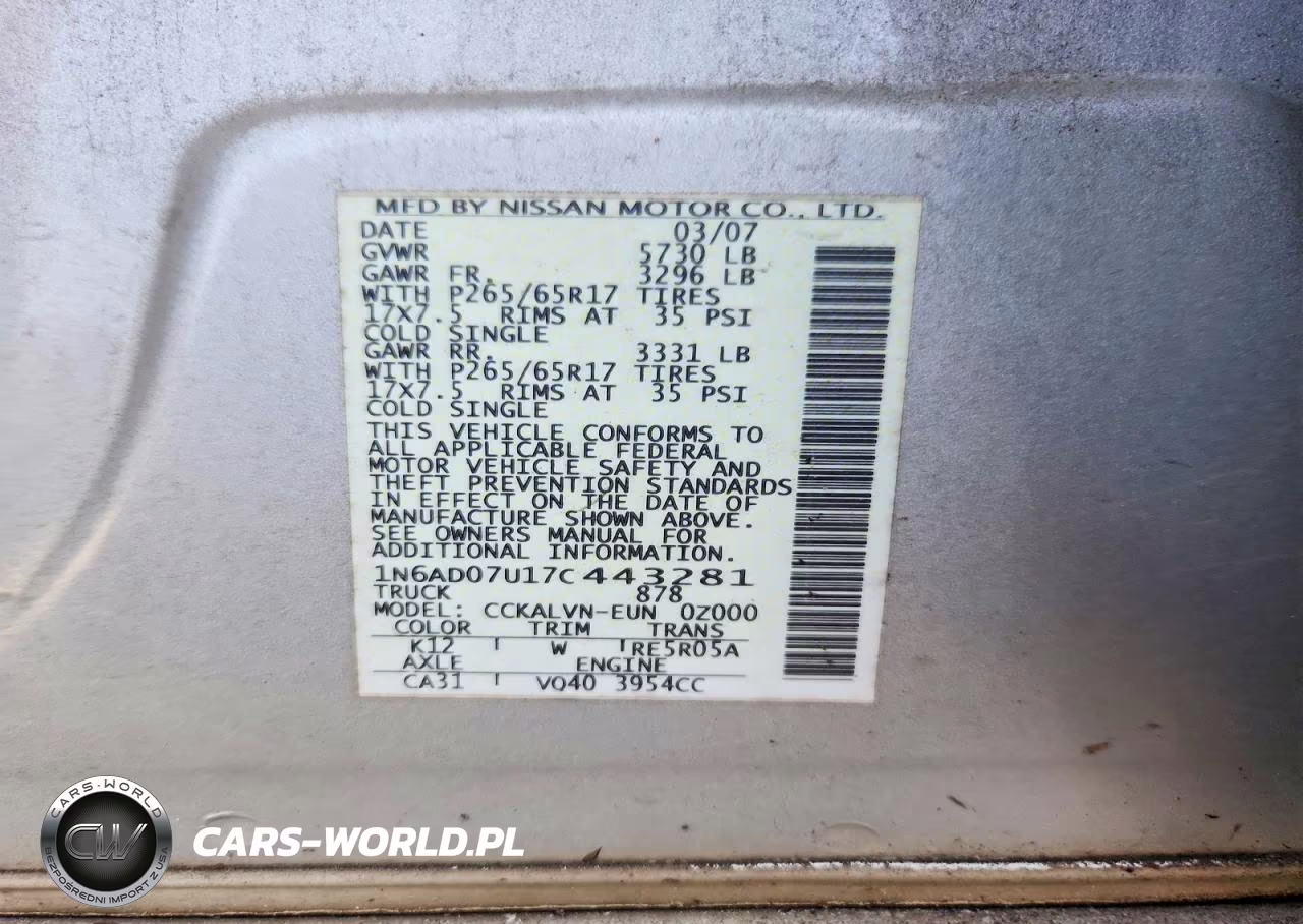 2007 Nissan Frontier Se VIN:1N6AD07U17C443281 - 12