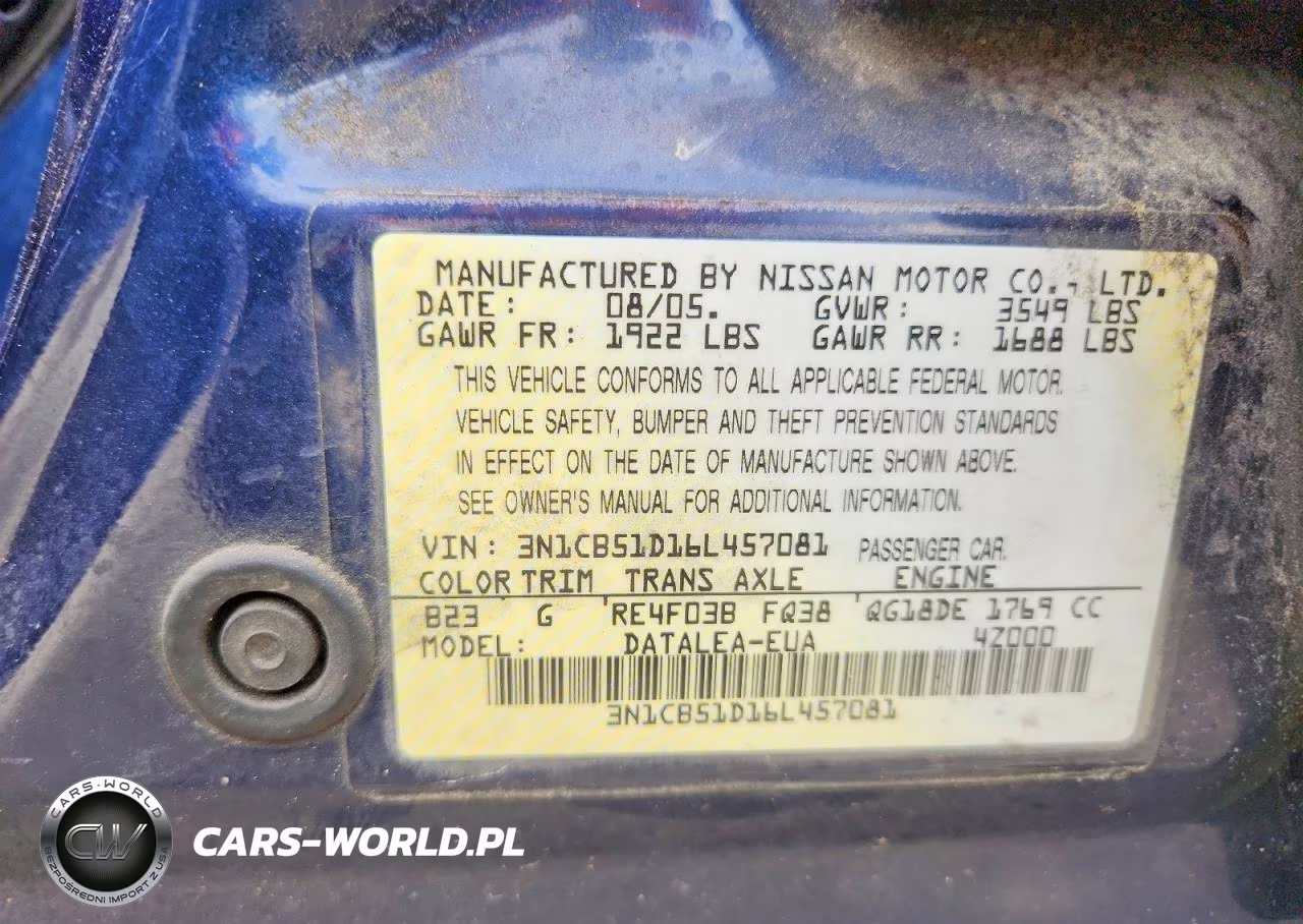 2006 Nissan Sentra 1.8 VIN:3N1CB51D16L457081 - 12