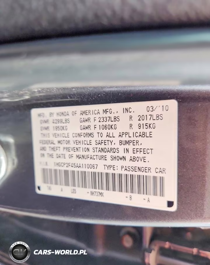 2010 Honda Accord Lxp VIN:1HGCP2F45AA110067 - 12