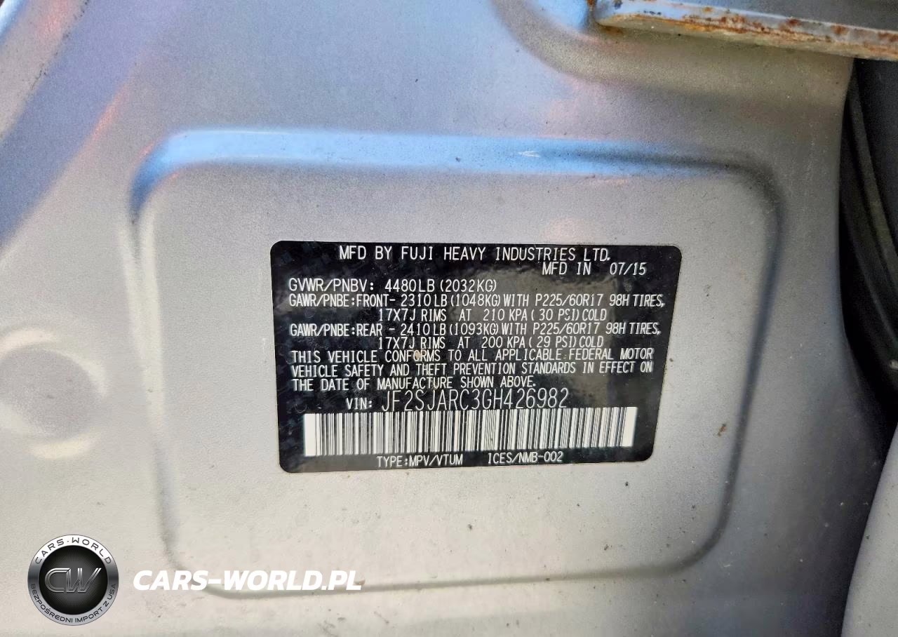 2016 Subaru Forester 2.5I Limited VIN:JF2SJARC3GH426982 - 13
