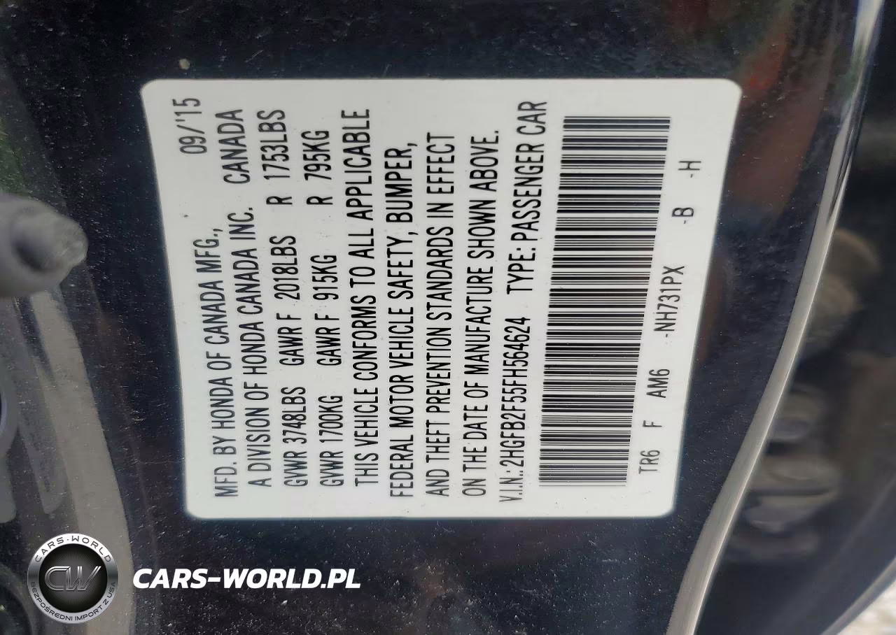 2015 Honda Civic Lx VIN:2HGFB2F55FH564624 - 12