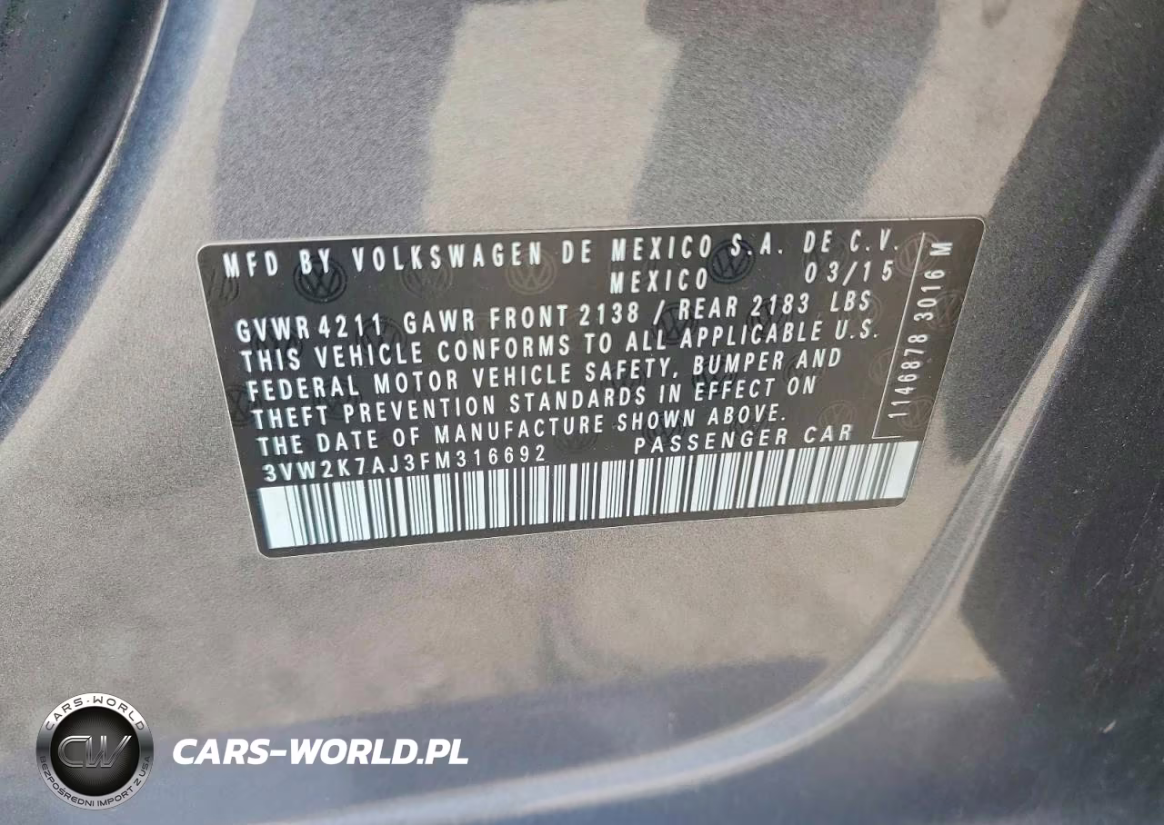 2015 Volkswagen Jetta 2.0L S VIN:3VW2K7AJ3FM316692 - 12