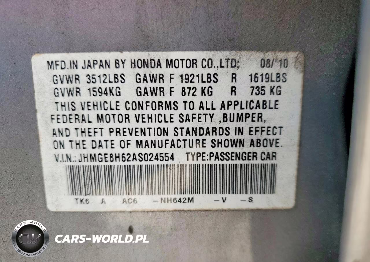 2010 Honda Fit Sport VIN:JHMGE8H62AS024554 - 12