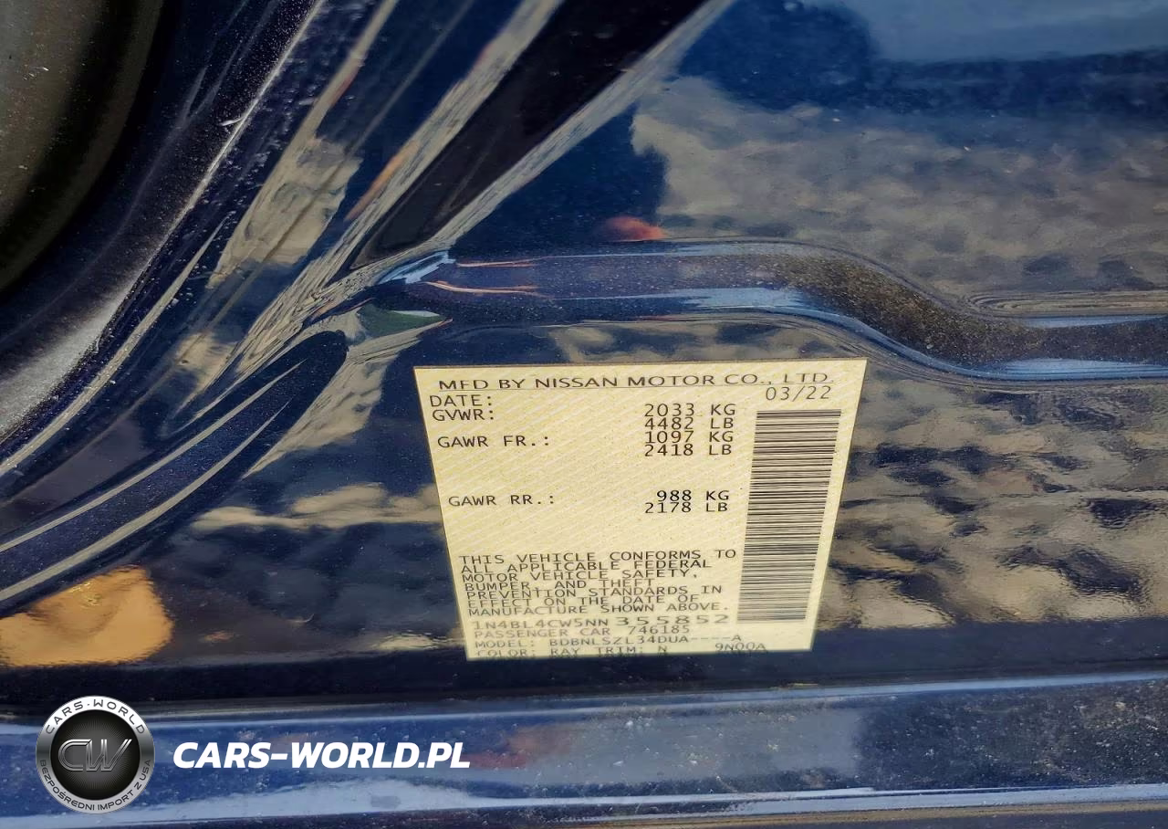 2022 Nissan Altima Sr VIN:1N4BL4CW5NN355852 - 12