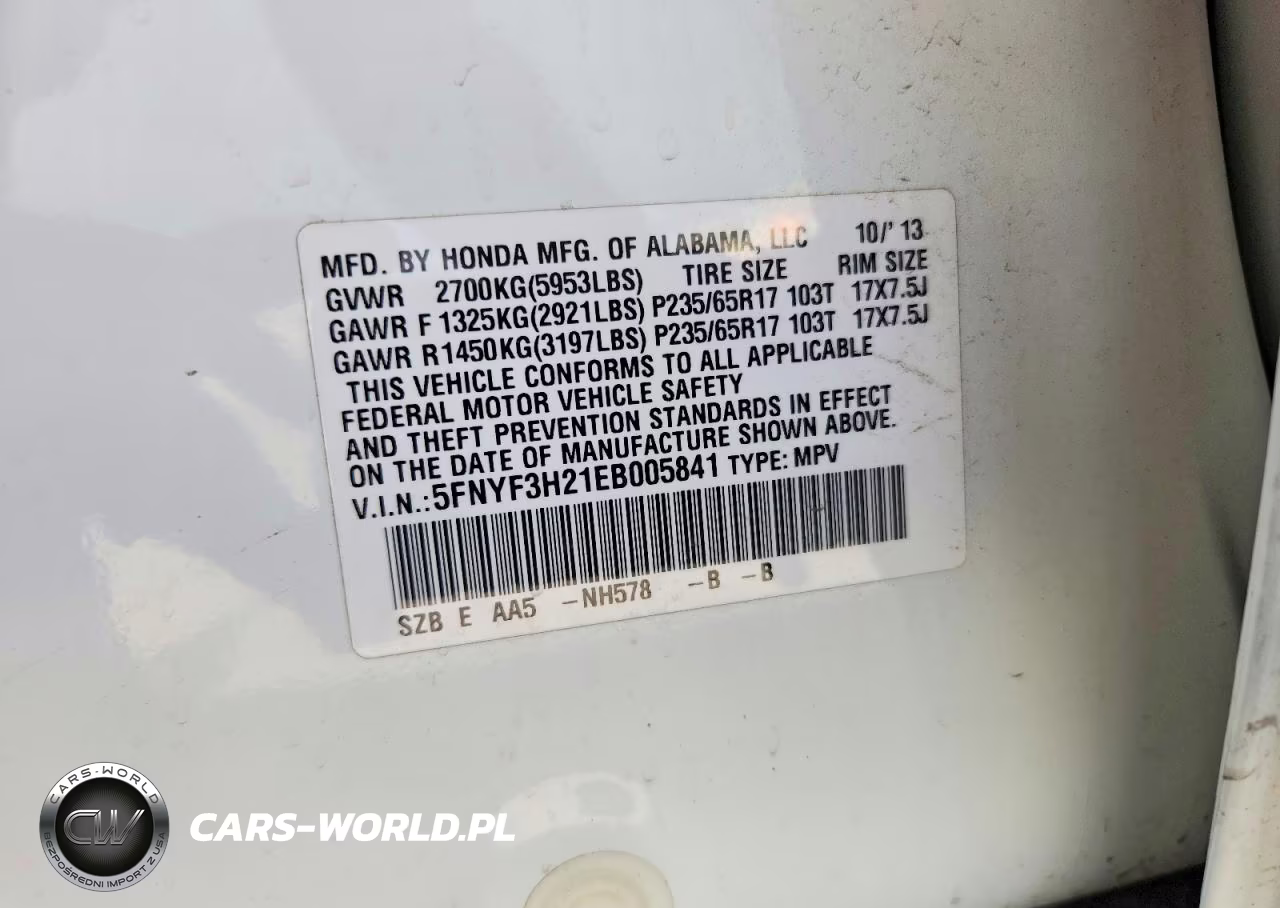2014 Honda Pilot Lx VIN:5FNYF3H21EB005841 - 13