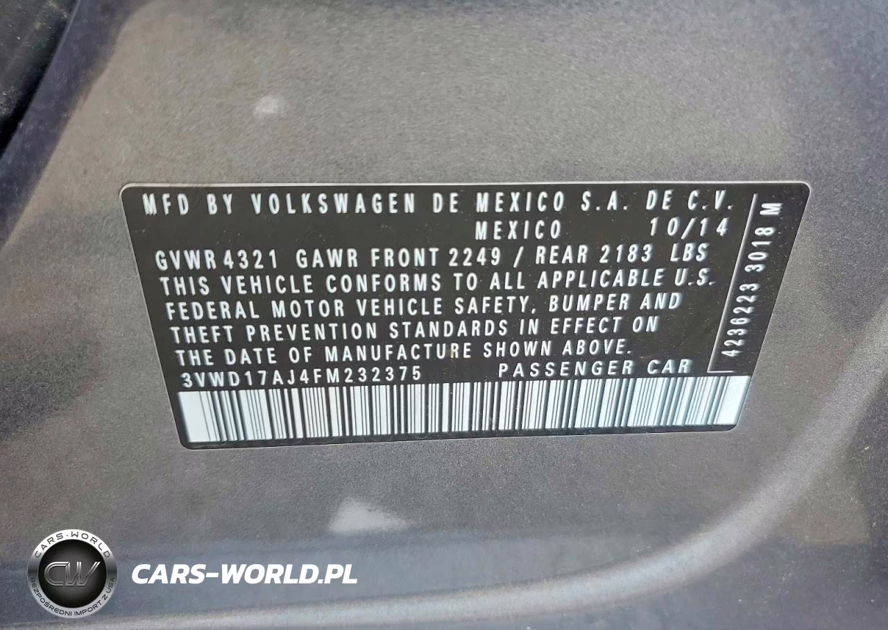 2015 Volkswagen Jetta Se VIN:3VWD17AJ4FM232375 - 12