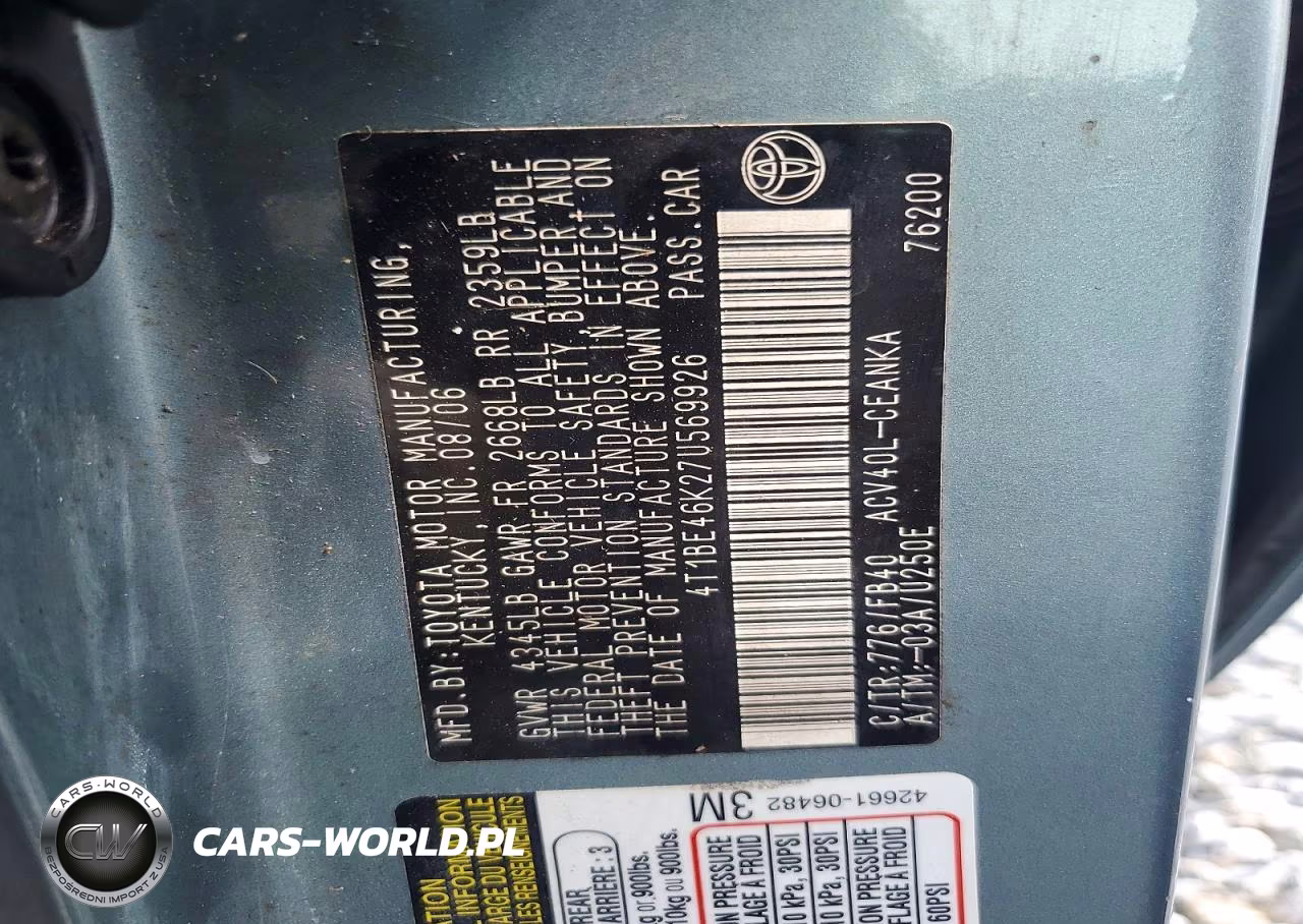 2007 Toyota Camry Le VIN:4T1BE46K27U569926 - 12