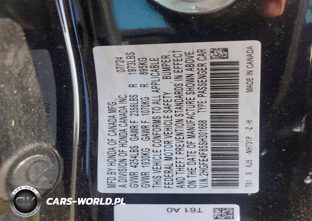 2025 Honda Civic Sport VIN:2HGFE4F85SH301668 - 12