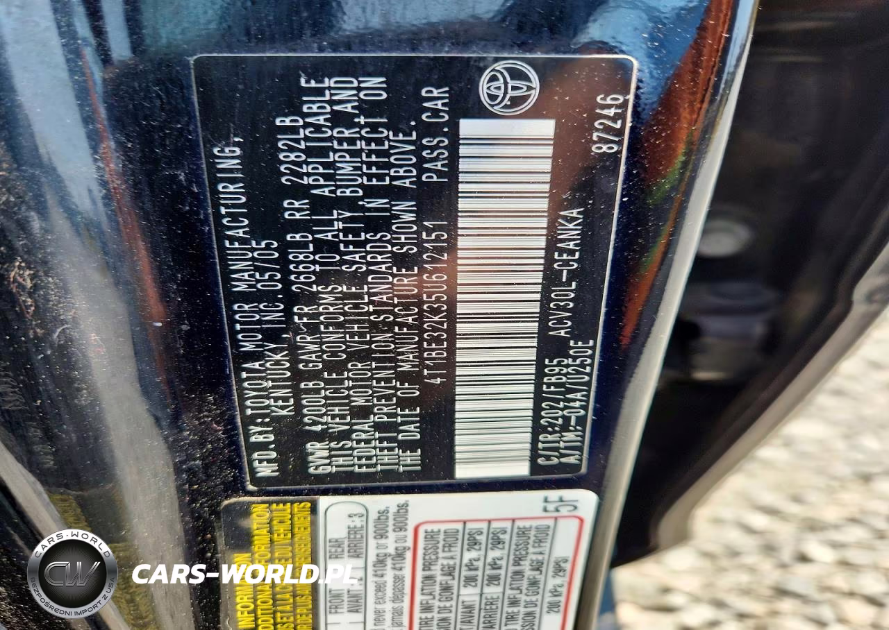 2005 Toyota Camry VIN:4T1BE32K35U612151 - 12