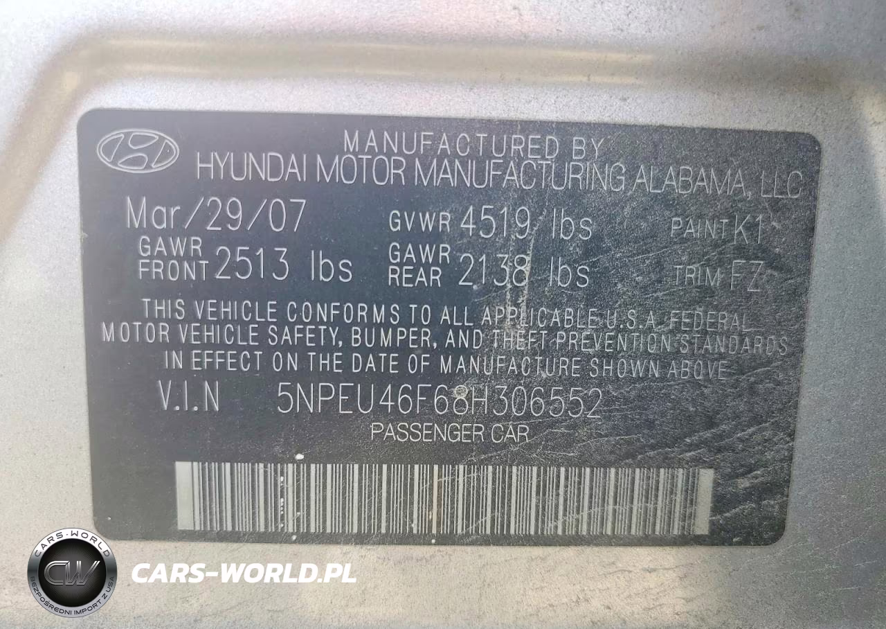 2008 Hyundai Sonata Se VIN:5NPEU46F68H306552 - 12