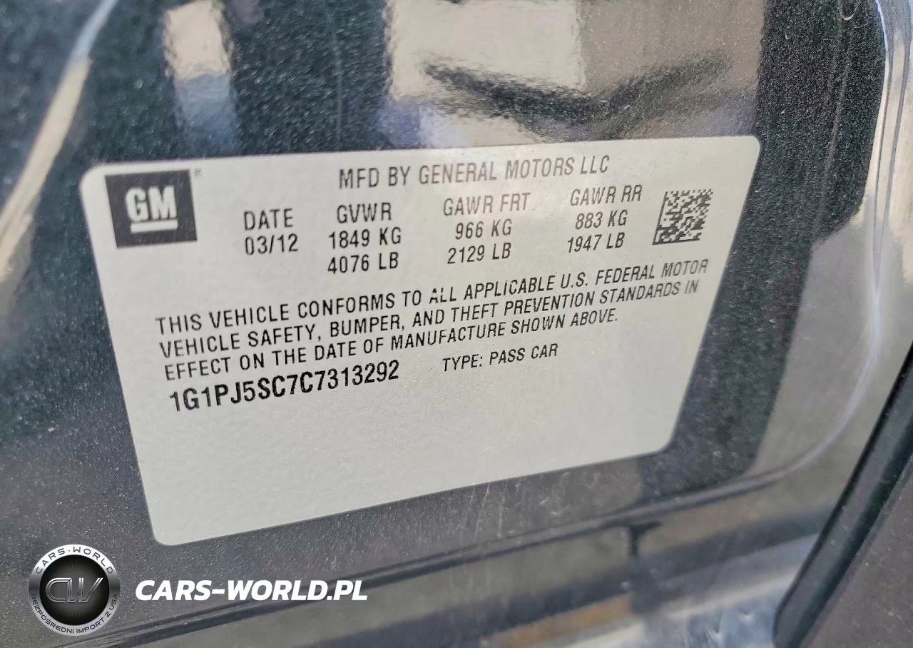 2012 Chevrolet Cruze Eco VIN:1G1PJ5SC7C7313292 - 13