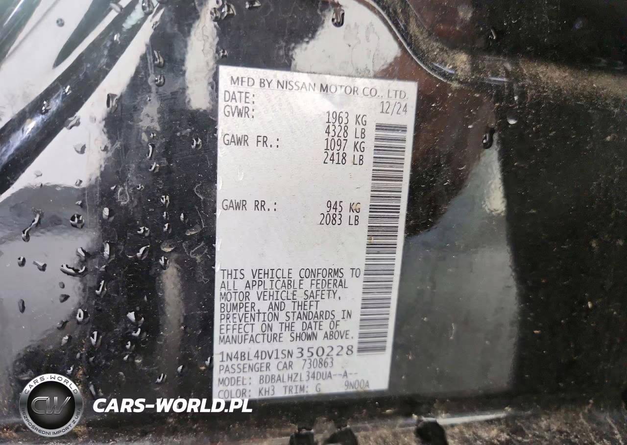 2025 Nissan Altima Sv VIN:1N4BL4DV1SN350228 - 12