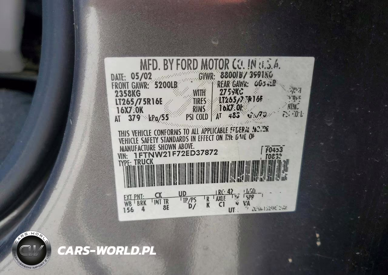 2002 Ford F250 Super Duty VIN:1FTNW21F72ED37872 - 12