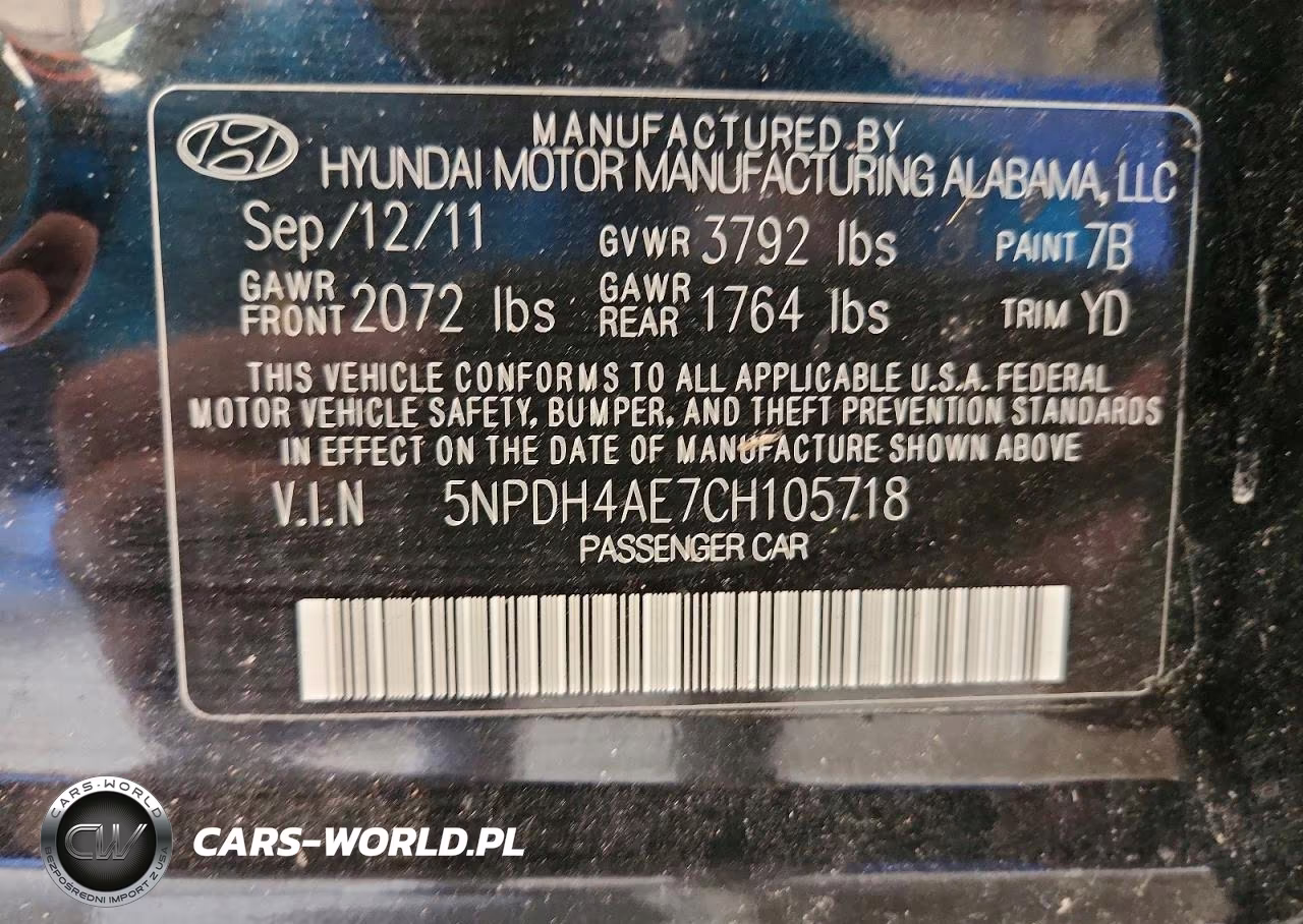2012 Hyundai Elantra Gls VIN:5NPDH4AE7CH105718 - 12