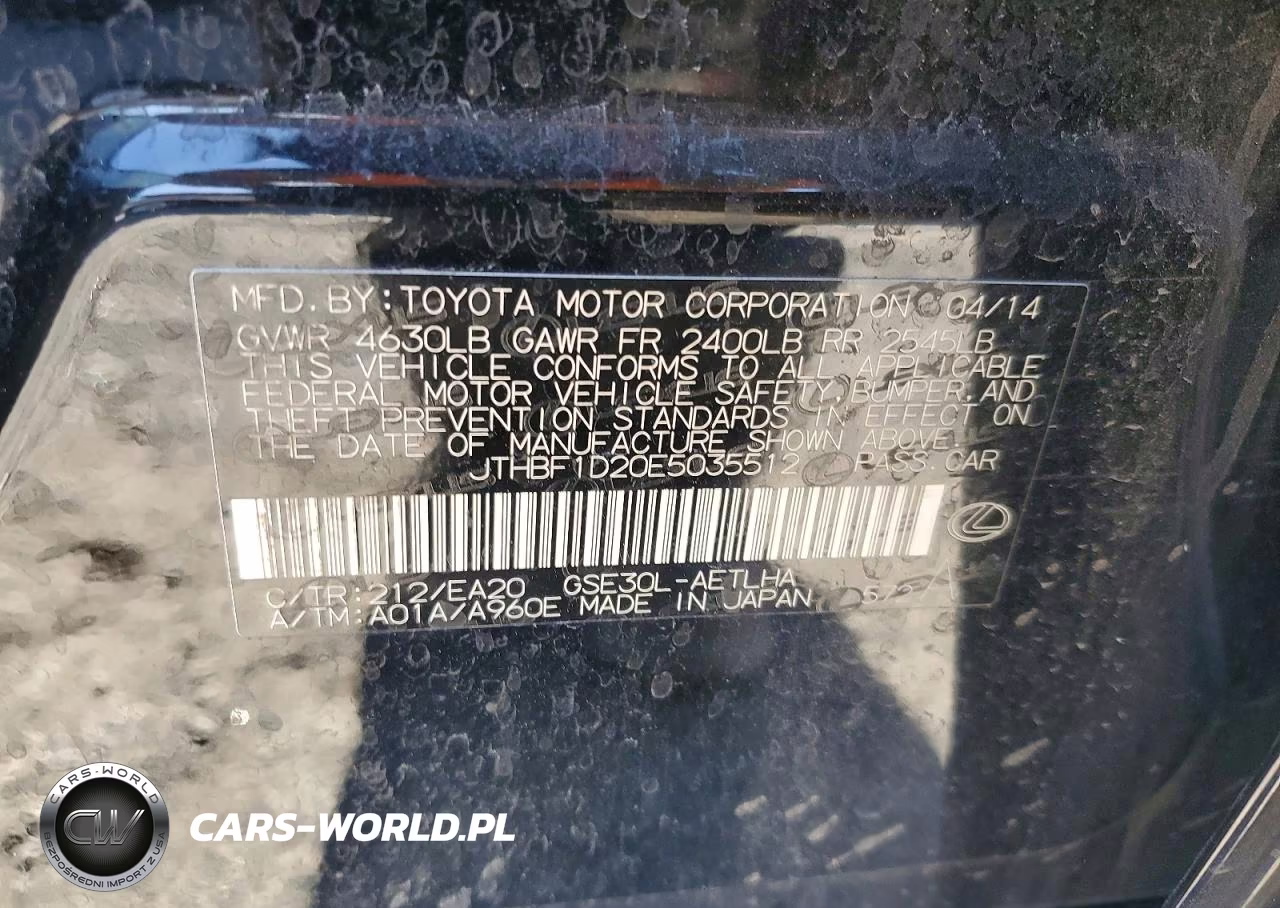 2014 Lexus Is 250 VIN:JTHBF1D20E5035512 - 12