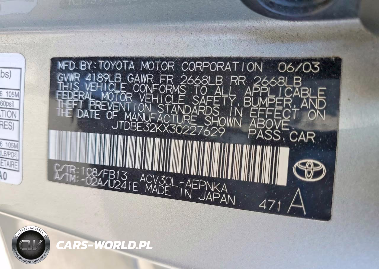 2003 Toyota Camry Le VIN:JTDBE32KX30227629 - 12