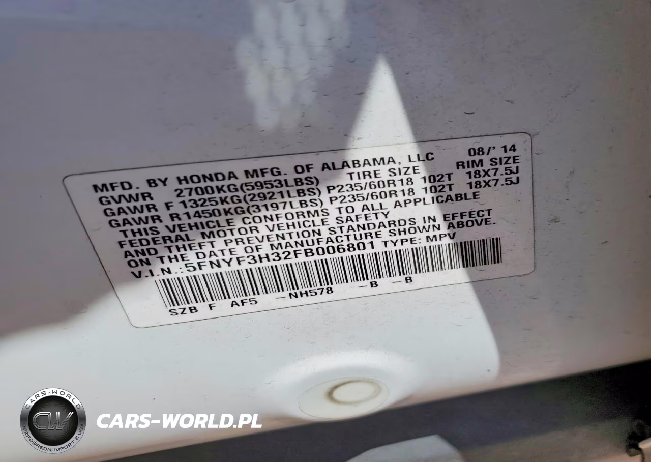 2015 Honda Pilot Se VIN:5FNYF3H32FB006801 - 14