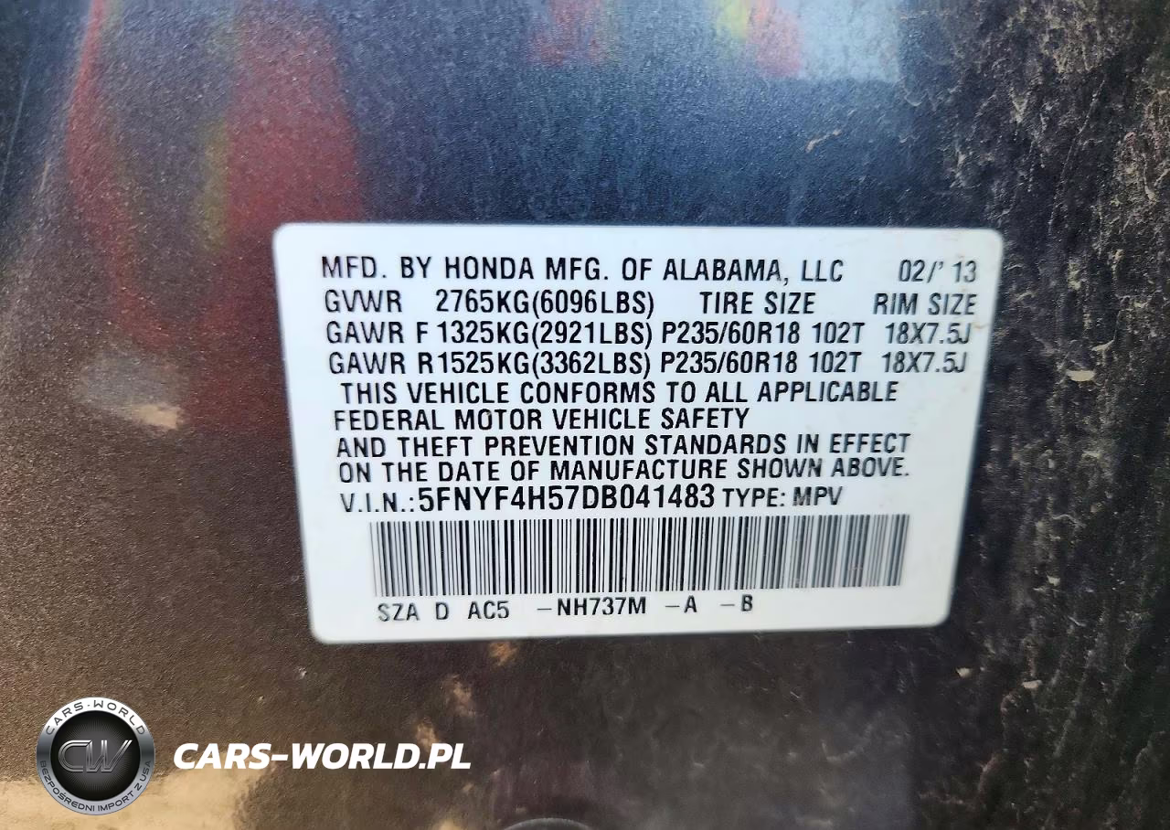 2013 Honda Pilot Exl VIN:5FNYF4H57DB041483 - 13