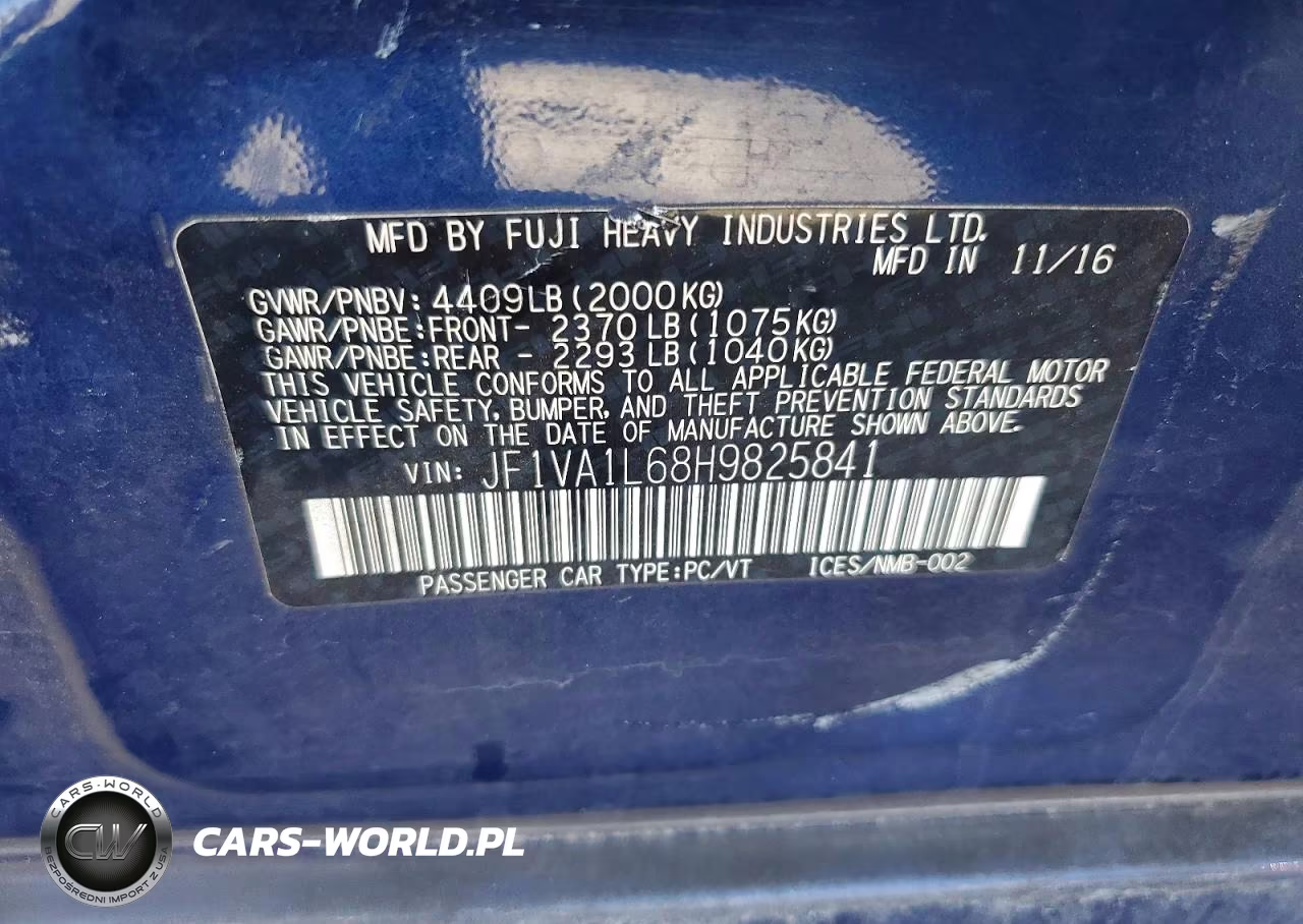 2017 Subaru Wrx Limited VIN:JF1VA1L68H9825841 - 13