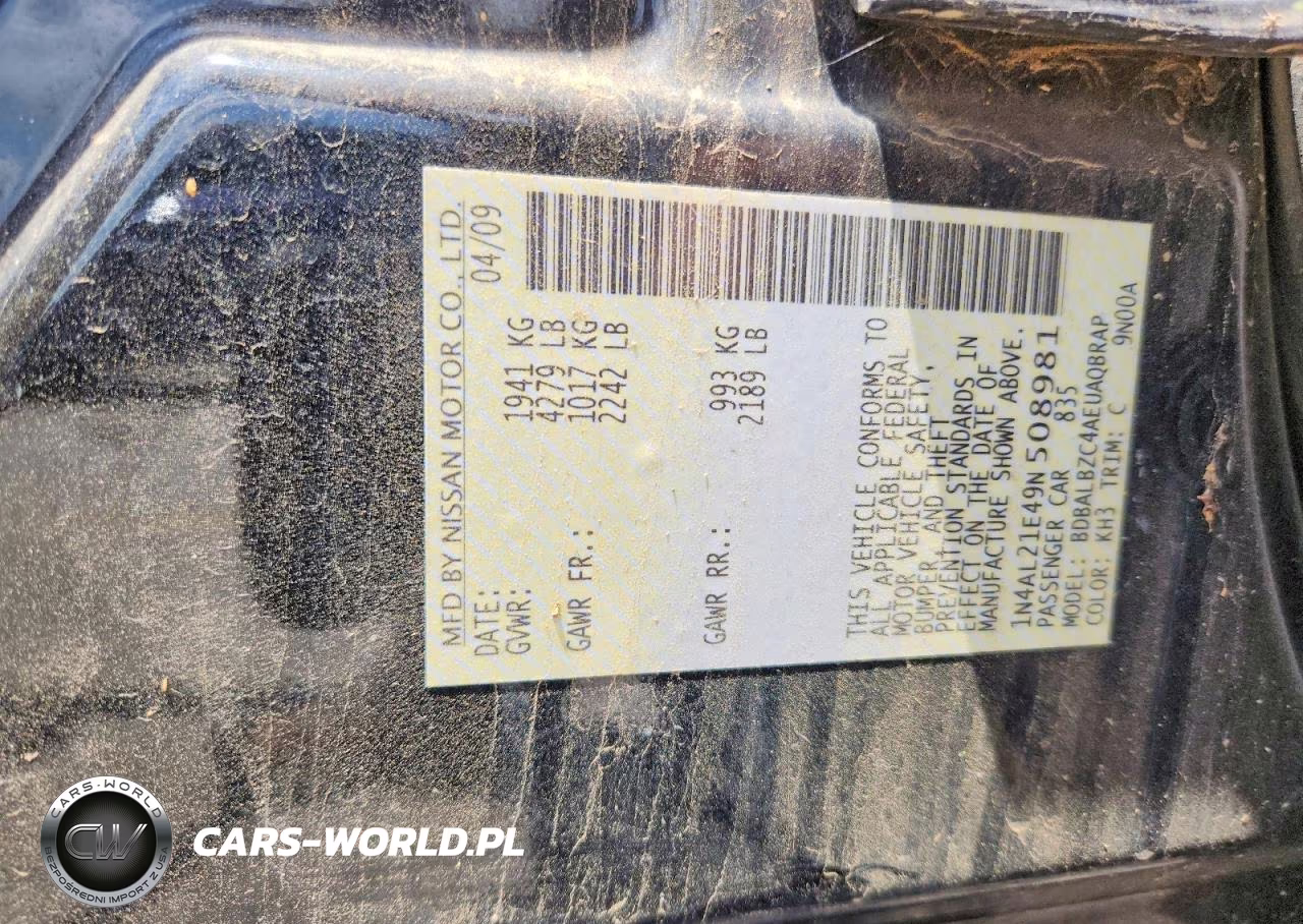 2009 Nissan Altima 2.5 VIN:1N4AL21E49N508981 - 12
