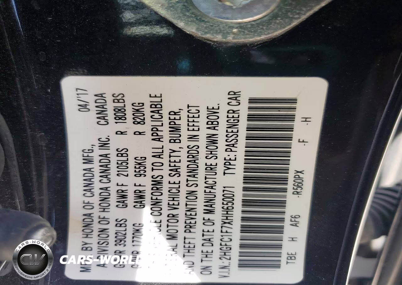 2017 Honda Civic Exl VIN:2HGFC1F7XHH650071 - 12
