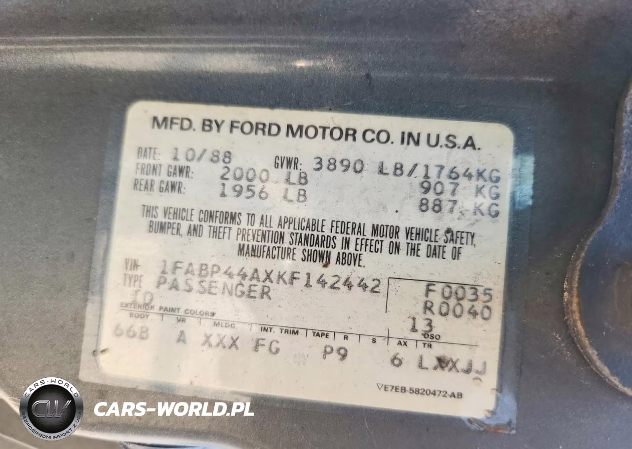 1989 Ford Mustang Lx VIN:1FABP44AXKF142442 - 12