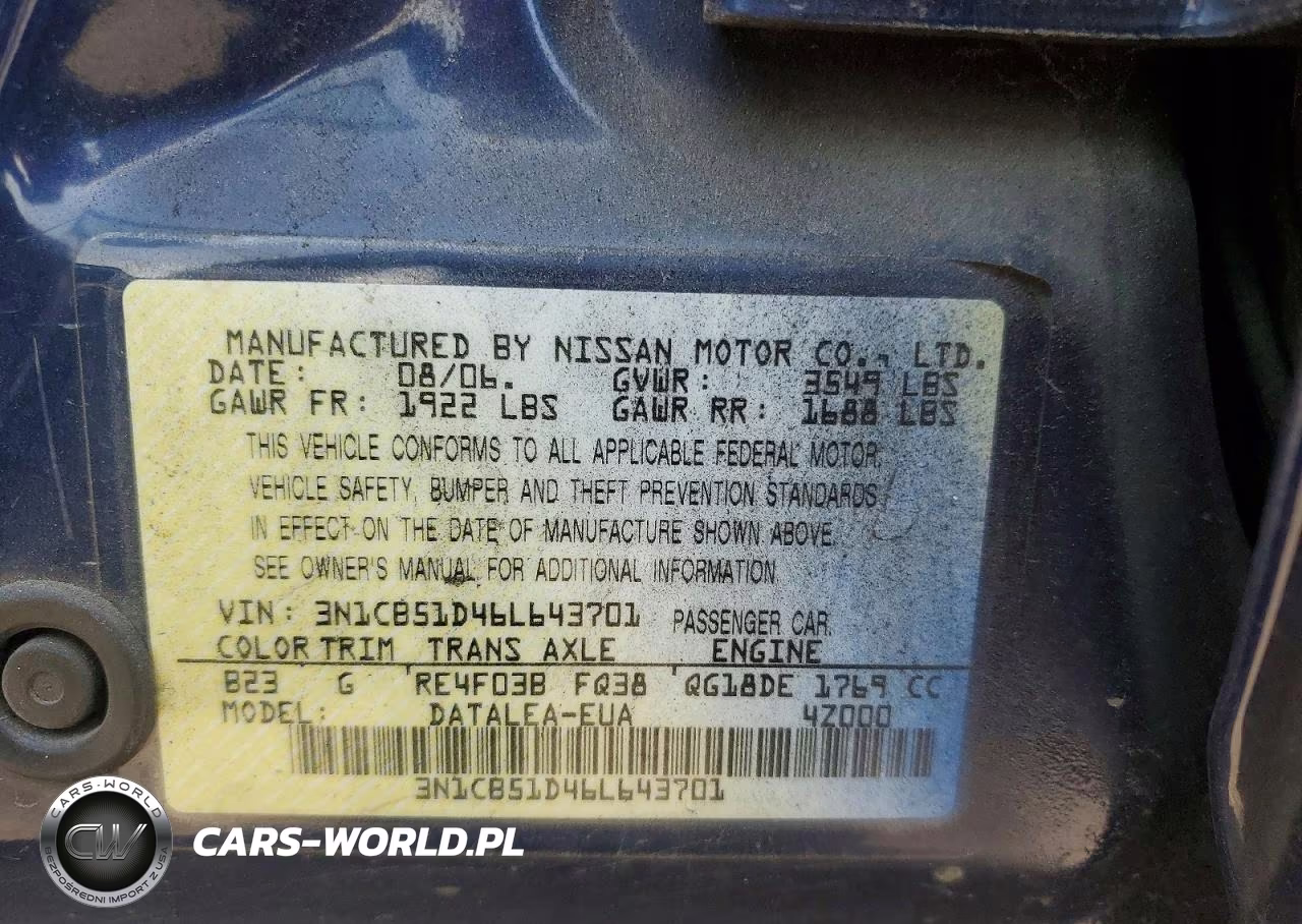 2006 Nissan Sentra 1.8 VIN:3N1CB51D46L643701 - 12