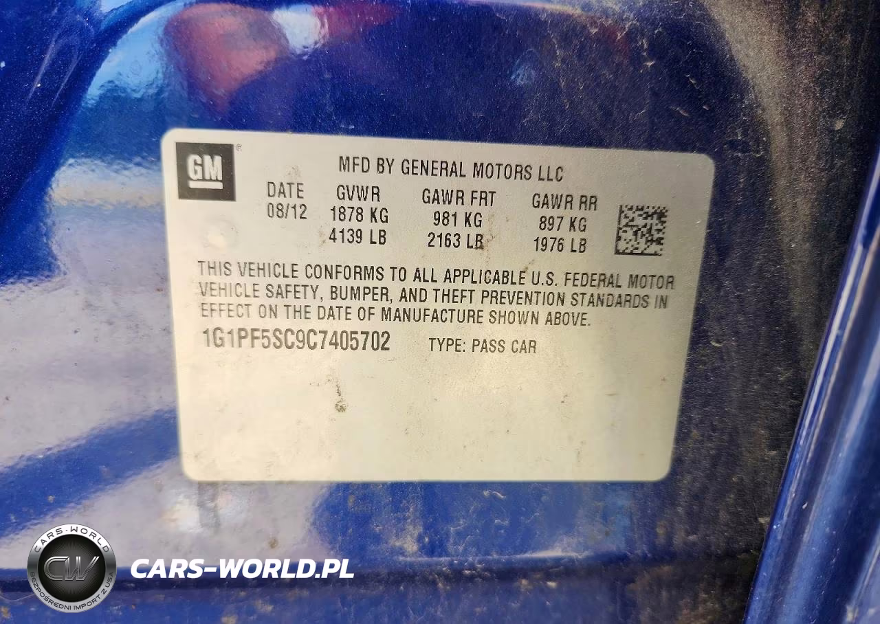 2012 Chevrolet Cruze Lt VIN:1G1PF5SC9C7405702 - 12