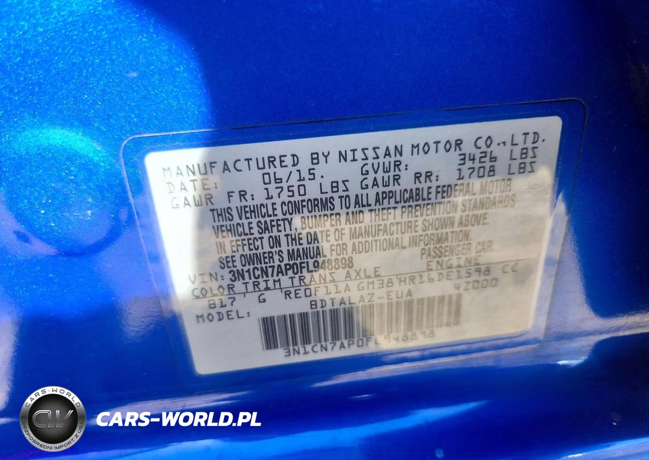 2015 Nissan Versa 1.6 S Plus VIN:3N1CN7AP0FL948898 - 12