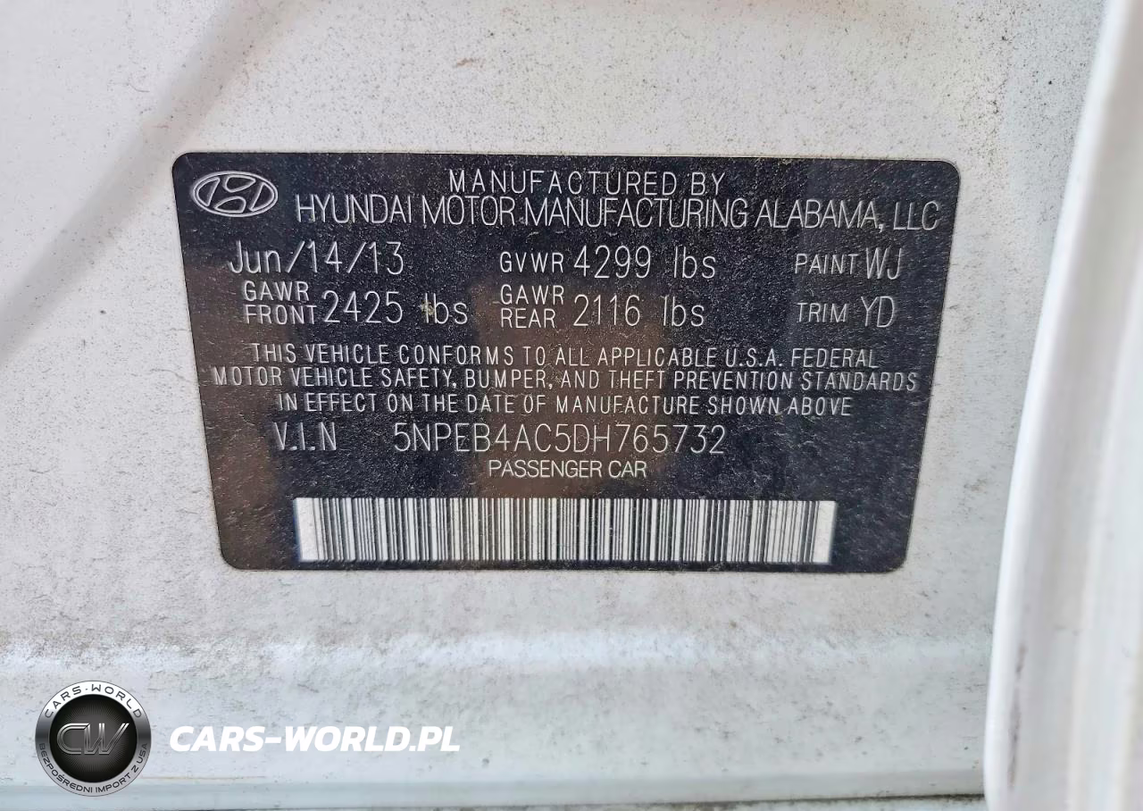 2013 Hyundai Sonata Gls VIN:5NPEB4AC5DH765732 - 12